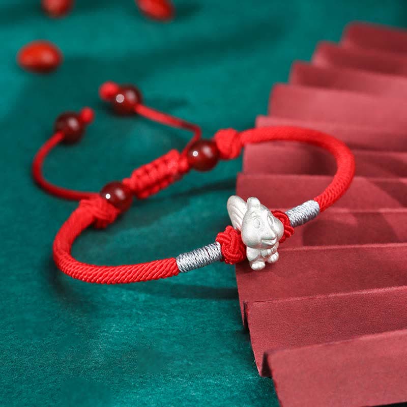 Braccialetto in corda rossa con Buddha Stones in argento sterling 999, zodiaco cinese, fortuna e forza - Image 16
