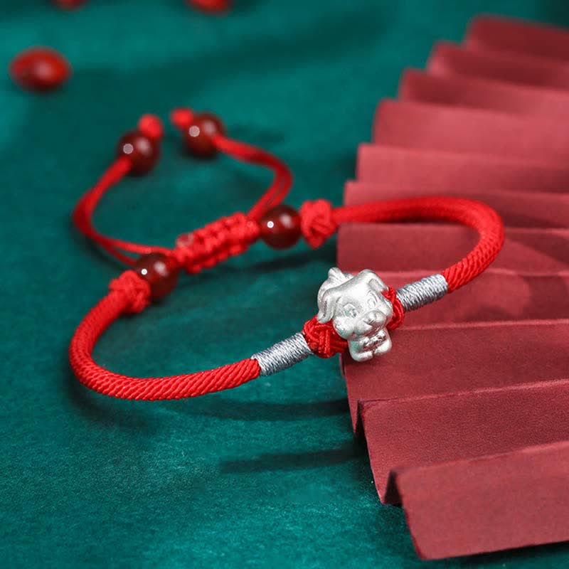 Braccialetto in corda rossa con Buddha Stones in argento sterling 999, zodiaco cinese, fortuna e forza - Image 17