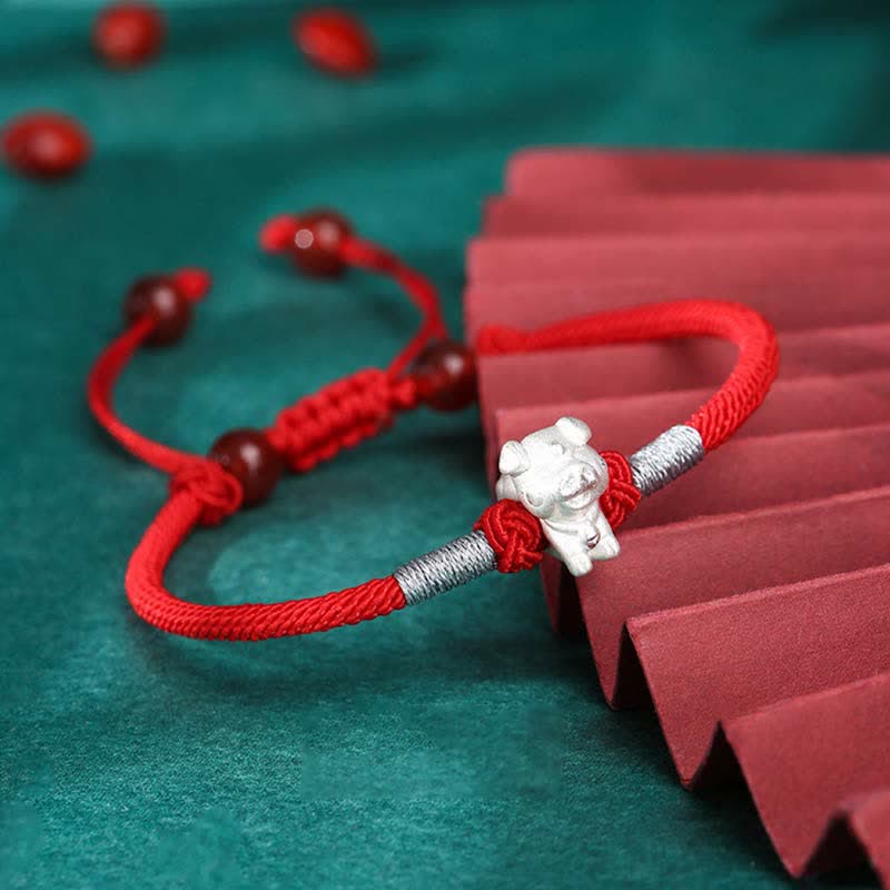 Braccialetto in corda rossa con Buddha Stones in argento sterling 999, zodiaco cinese, fortuna e forza - Image 18