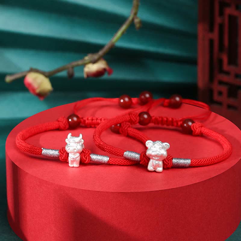 Braccialetto in corda rossa con Buddha Stones in argento sterling 999, zodiaco cinese, fortuna e forza - Image 19