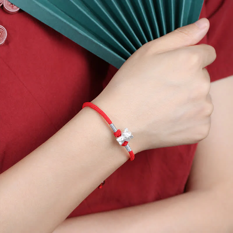 Braccialetto in corda rossa con Buddha Stones in argento sterling 999, zodiaco cinese, fortuna e forza - Image 2