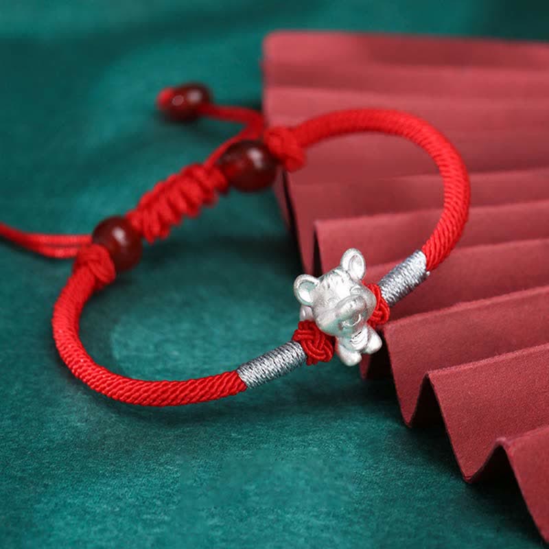 Braccialetto in corda rossa con Buddha Stones in argento sterling 999, zodiaco cinese, fortuna e forza - Image 3