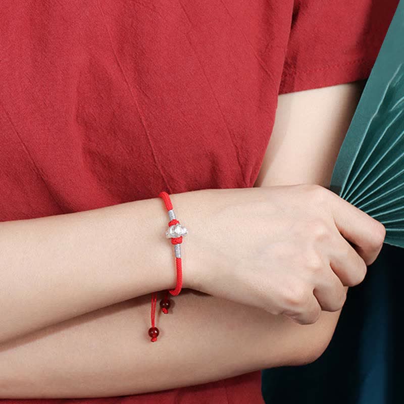 Braccialetto in corda rossa con Buddha Stones in argento sterling 999, zodiaco cinese, fortuna e forza - Image 5