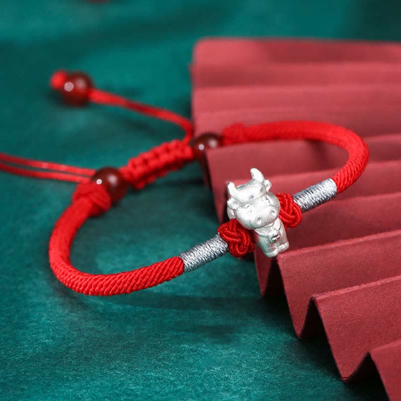 Braccialetto in corda rossa con Buddha Stones in argento sterling 999, zodiaco cinese, fortuna e forza - Image 6