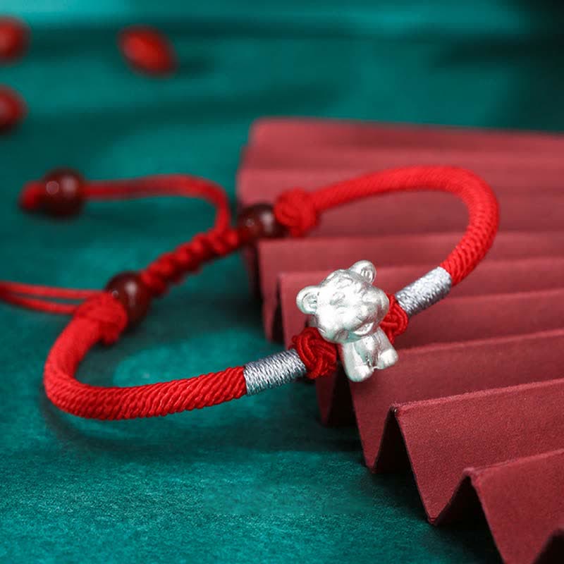 Braccialetto in corda rossa con Buddha Stones in argento sterling 999, zodiaco cinese, fortuna e forza - Image 8
