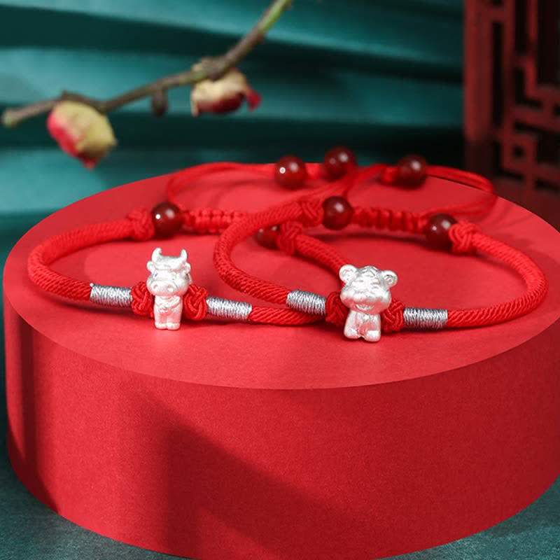 Braccialetto in corda rossa con Buddha Stones in argento sterling 999, zodiaco cinese, fortuna e forza - Image 9