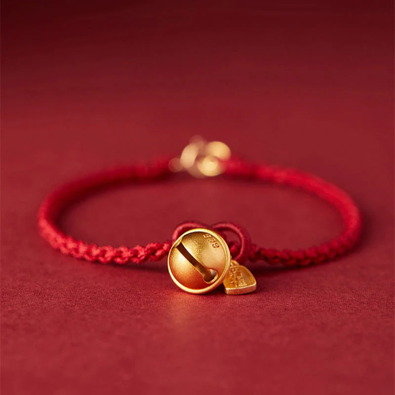 Braccialetto in corda rossa con ciondolo a forma di carattere Fu fatto a mano con Buddha Stones e campanella della fortuna e della felicità - Image 2