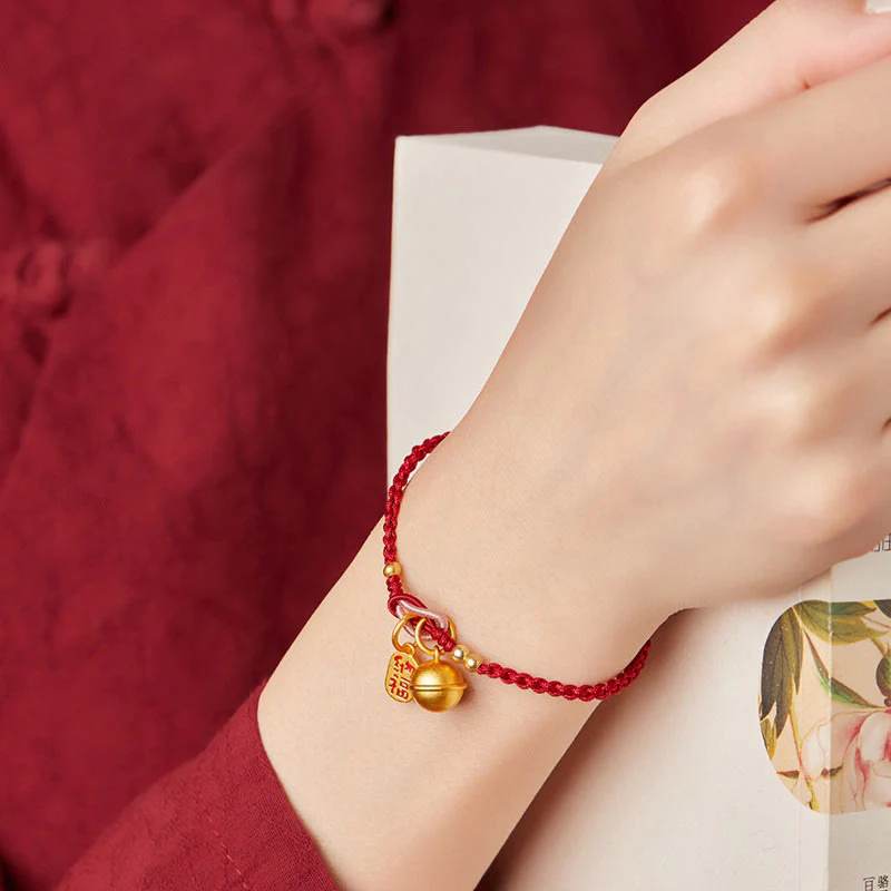 Braccialetto in corda rossa con ciondolo a forma di carattere Fu fatto a mano con Buddha Stones e campanella della fortuna e della felicità - Image 4