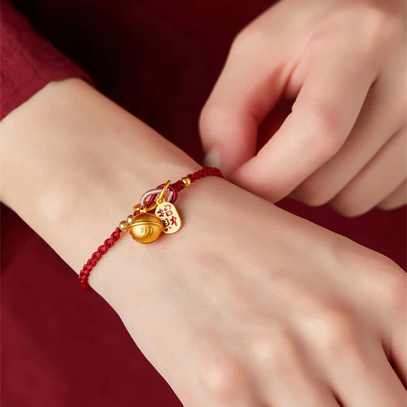 Braccialetto in corda rossa con ciondolo a forma di carattere Fu fatto a mano con Buddha Stones e campanella della fortuna e della felicità - Image 5