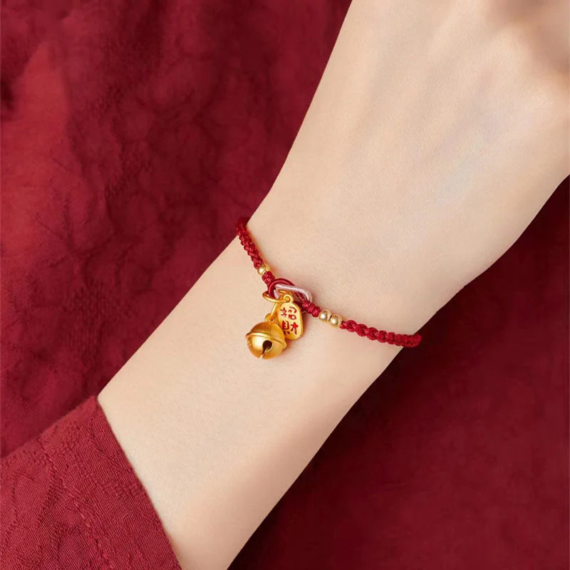Braccialetto in corda rossa con ciondolo a forma di carattere Fu fatto a mano con Buddha Stones e campanella della fortuna e della felicità - Image 6