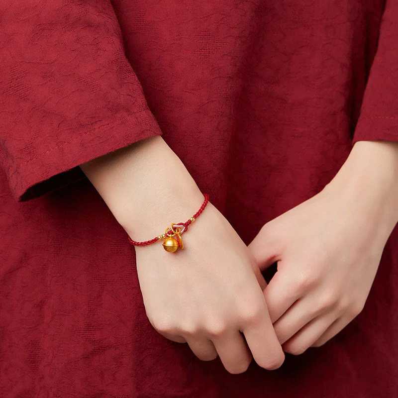 Braccialetto in corda rossa con ciondolo a forma di carattere Fu fatto a mano con Buddha Stones e campanella della fortuna e della felicità - Image 9