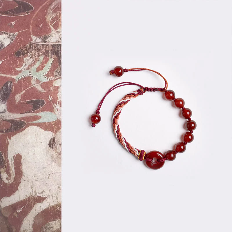 Braccialetto in corda rossa con fibbia della pace in agata rossa naturale Buddha Stones