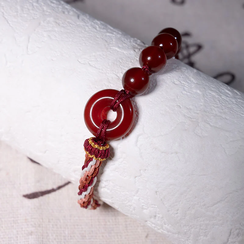 Braccialetto in corda rossa con fibbia della pace in agata rossa naturale Buddha Stones - Image 3