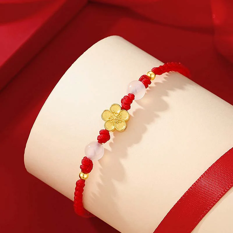 Braccialetto in corda rossa con perline di calcedonio, fatto a mano in argento sterling 925, con fiori di pesco, ciliegio, sakura e Buddha Stones - Image 4