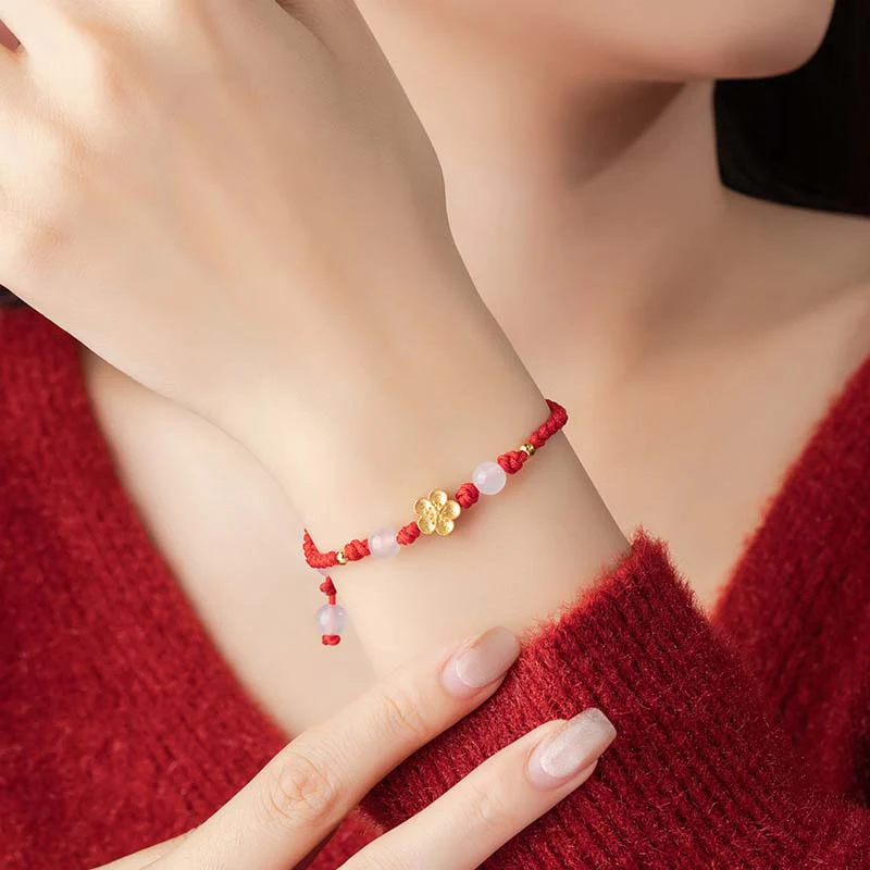 Braccialetto in corda rossa con perline di calcedonio, fatto a mano in argento sterling 925, con fiori di pesco, ciliegio, sakura e Buddha Stones - Image 8