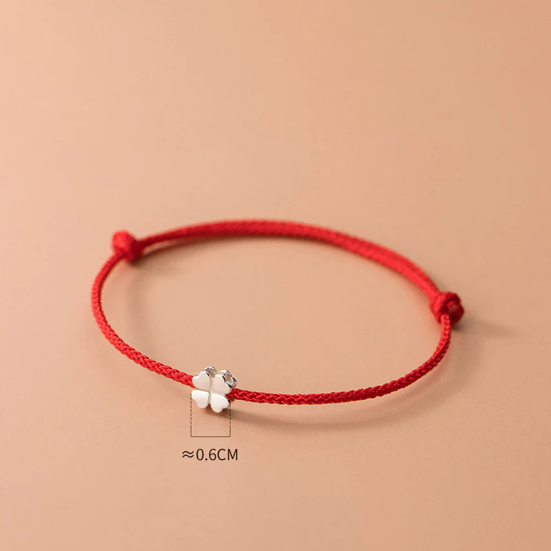 Braccialetto in corda rossa con quadrifoglio in argento sterling 925 Buddha Stones - Image 5
