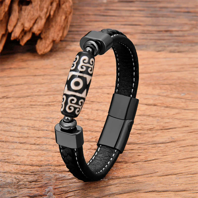 Braccialetto in pelle con Buddha Stones, protezione e benedizioni