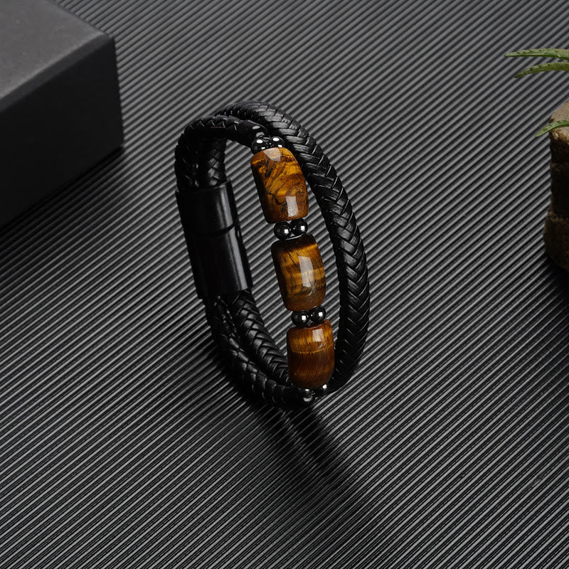 Braccialetto in pelle con fibbia magnetica e protezione naturale dell'occhio di tigre Buddha Stones - Image 8