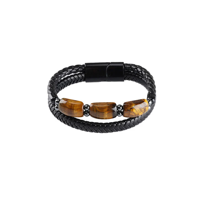 Braccialetto in pelle con fibbia magnetica e protezione naturale dell'occhio di tigre Buddha Stones - Image 9