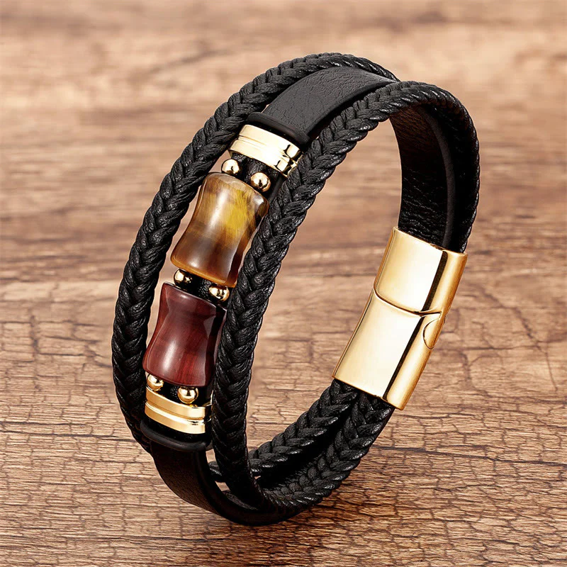 Braccialetto in pelle multistrato Buddha Stones Tiger Eye Bamboo Stone Integrity Courage - Image 10