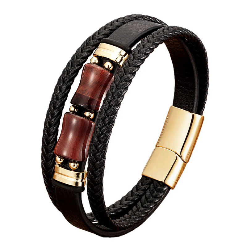 Braccialetto in pelle multistrato Buddha Stones Tiger Eye Bamboo Stone Integrity Courage - Image 6