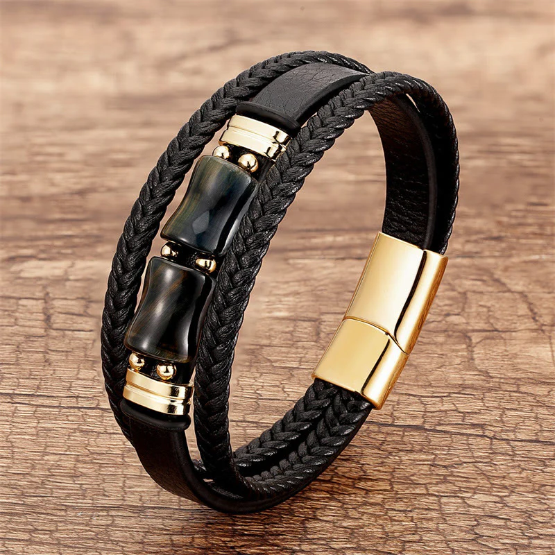 Braccialetto in pelle multistrato Buddha Stones Tiger Eye Bamboo Stone Integrity Courage - Image 7