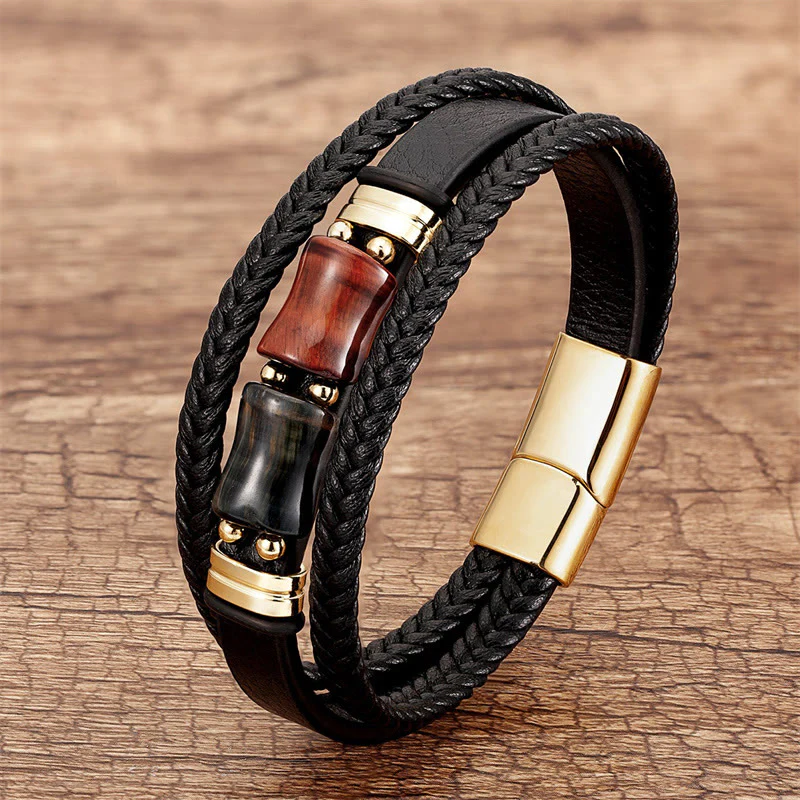 Braccialetto in pelle multistrato Buddha Stones Tiger Eye Bamboo Stone Integrity Courage - Image 9