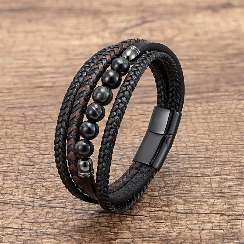 Bracciale in pelle positivo con Buddha Stones Tiger Eye Lava Rock Onyx nero Lazurite Lapislazzuli Ematite - Image 13