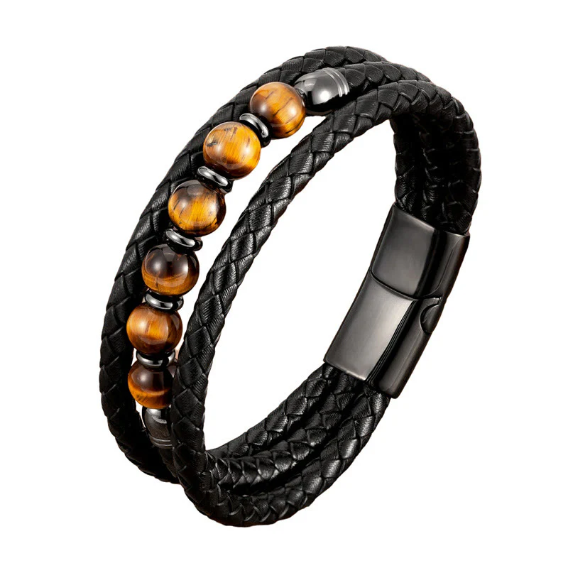 Braccialetto in pelle positivo con perline di onice nero e occhio di tigre Buddha Stones Lava Rock Ematite - Image 16
