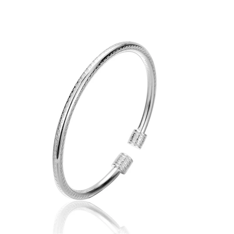 Braccialetto in rame bianco con motivo a svastica inciso a forma di sutra del cuore - Image 7