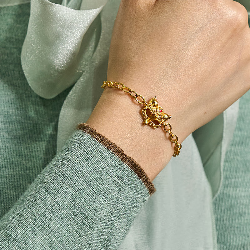 Bracciale a catena con ciondolo a forma di cuore in ottone placcato oro 24k Buddha Stones - Image 7