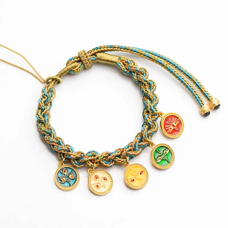 Braccialetto intrecciato a mano con corda intrecciata , Buddha Stones tibetane, cinque divinità della ricchezza e della fortuna - Image 5