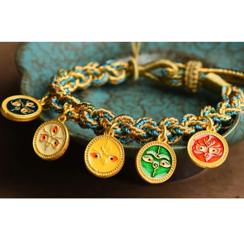Braccialetto intrecciato a mano con corda intrecciata , Buddha Stones tibetane, cinque divinità della ricchezza e della fortuna - Image 6