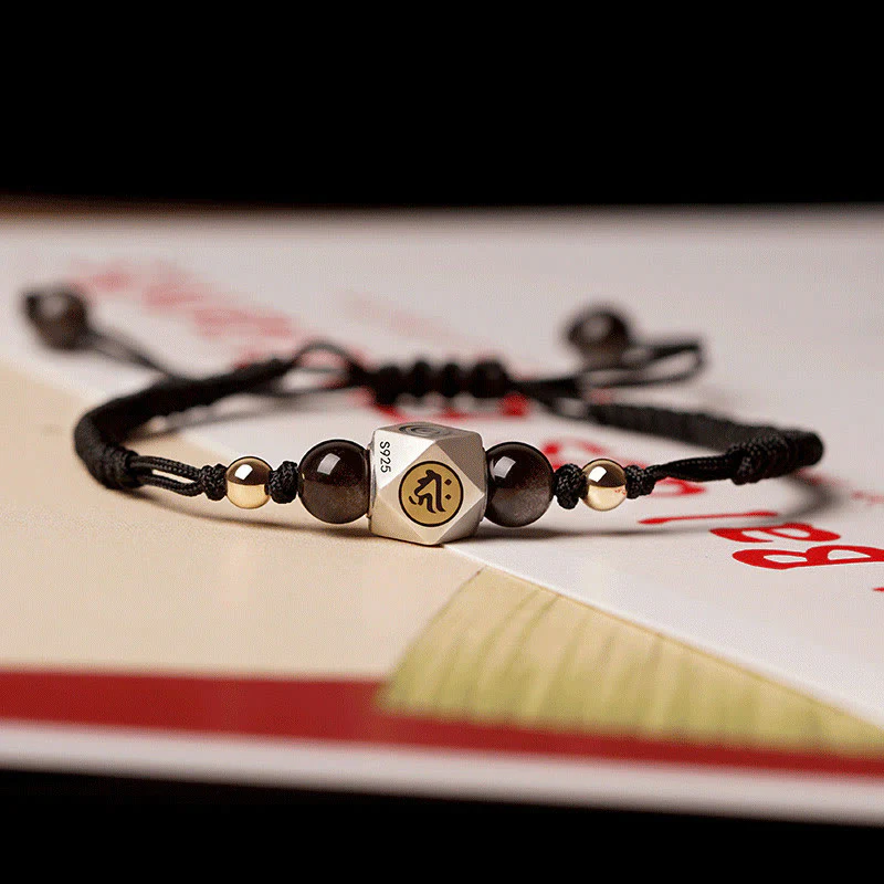Braccialetto intrecciato calmo in argento sterling 925 fatto a mano con cinabro e zodiaco cinese Buddha Stones - Image 4