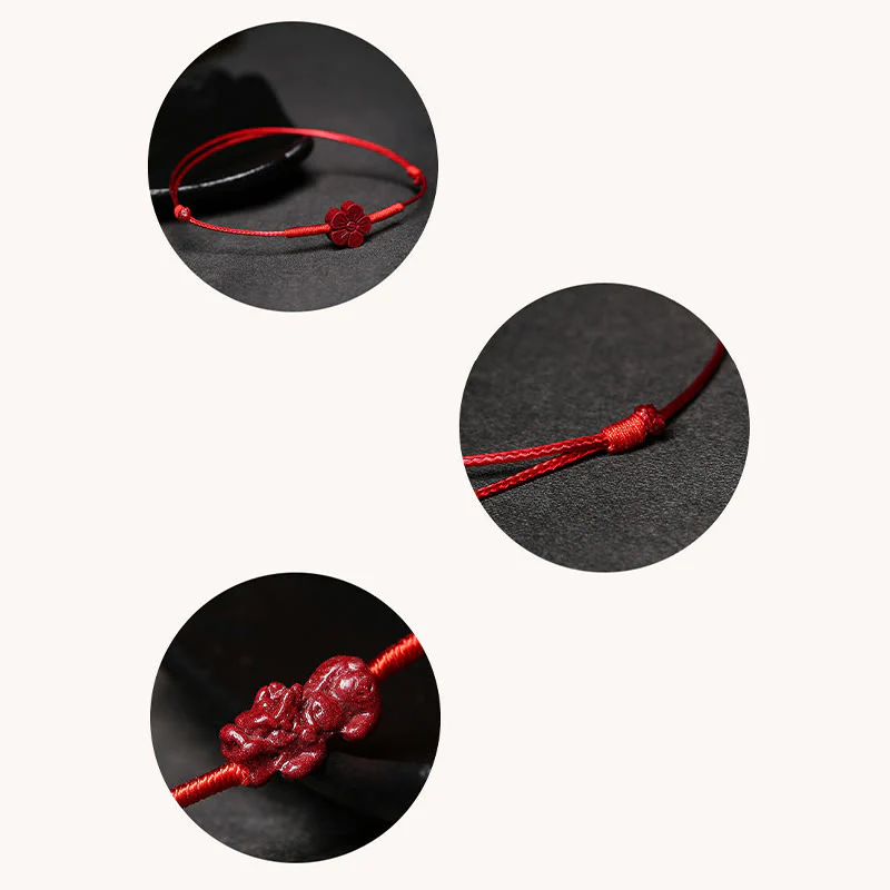Braccialetto intrecciato con benedizione di Buddha Stones , fatto a mano, con fiore di prugna, quadrifoglio, PiXiu, loto, pesce koi, cinabro - Image 11