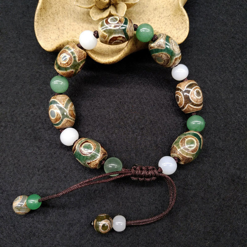 Braccialetto intrecciato con Buddha Stones Dzi tibetane a tre occhi e protezione dalla fortuna - Image 3