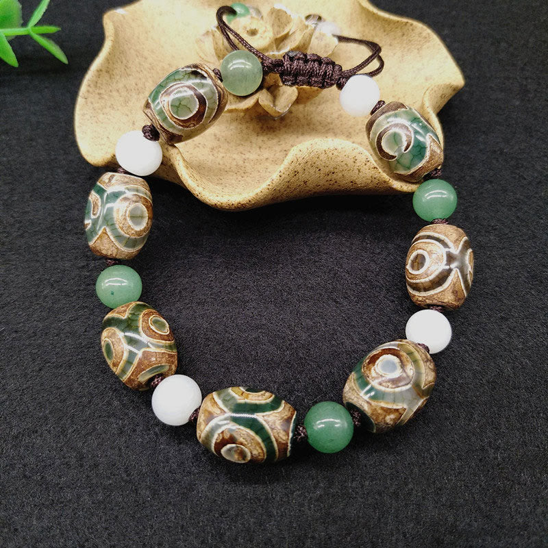 Braccialetto intrecciato con Buddha Stones Dzi tibetane a tre occhi e protezione dalla fortuna - Image 4