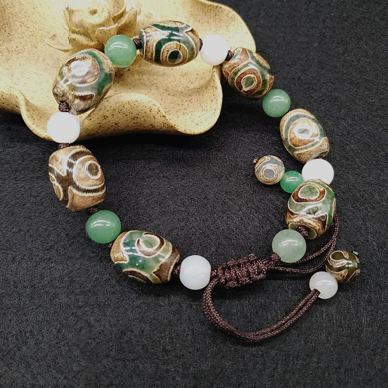 Braccialetto intrecciato con Buddha Stones Dzi tibetane a tre occhi e protezione dalla fortuna - Image 5