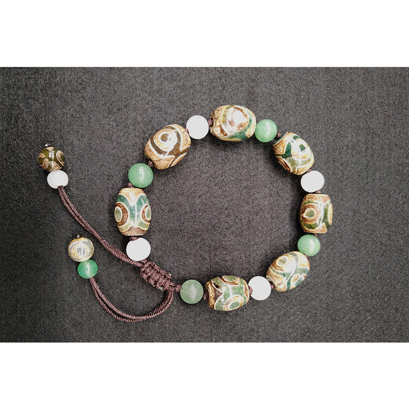 Braccialetto intrecciato con Buddha Stones Dzi tibetane a tre occhi e protezione dalla fortuna - Image 7