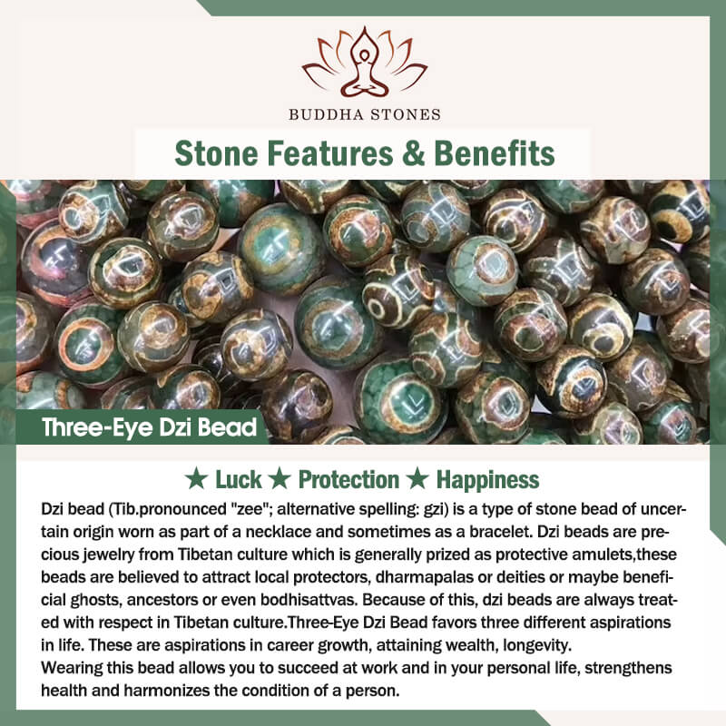 Braccialetto intrecciato con Buddha Stones Dzi tibetane a tre occhi e protezione dalla fortuna - Image 9
