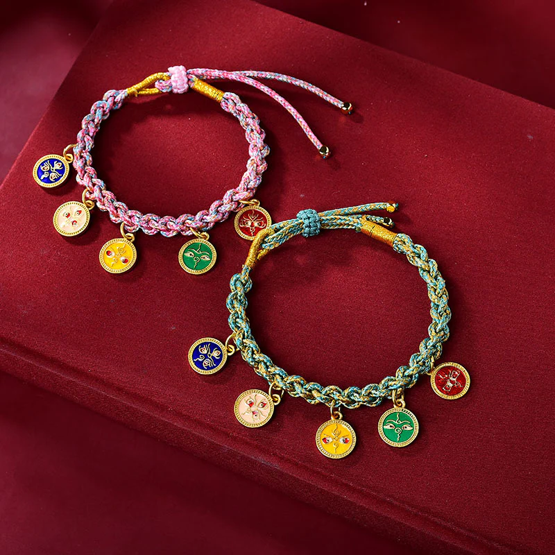 Braccialetto intrecciato con cinque divinità della ricchezza e della fortuna, fatto a mano in Buddha Stones tibetana multicolore - Image 2