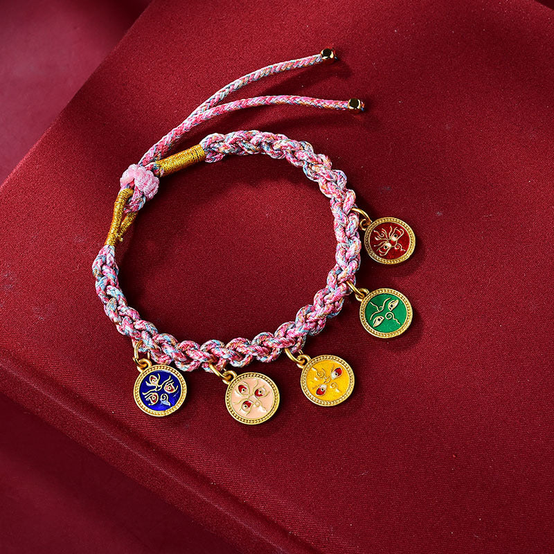 Braccialetto intrecciato con cinque divinità della ricchezza e della fortuna, fatto a mano in Buddha Stones tibetana multicolore - Image 3