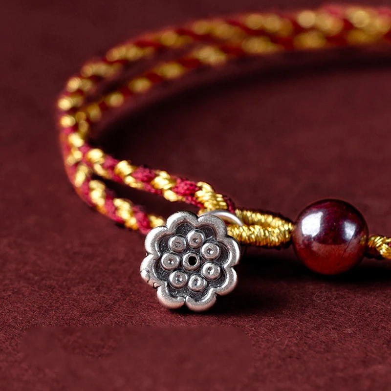 Braccialetto intrecciato con ciondolo di pace e gioia in corda di oro rosso fatto a mano con Buddha Stones - Image 14
