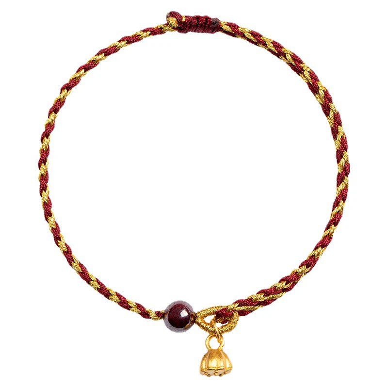 Braccialetto intrecciato con ciondolo di pace e gioia in corda di oro rosso fatto a mano con Buddha Stones - Image 7
