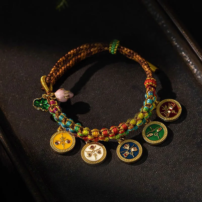 Braccialetto intrecciato con corda colorata tibetana Buddha Stones Five God of Wealth Luck