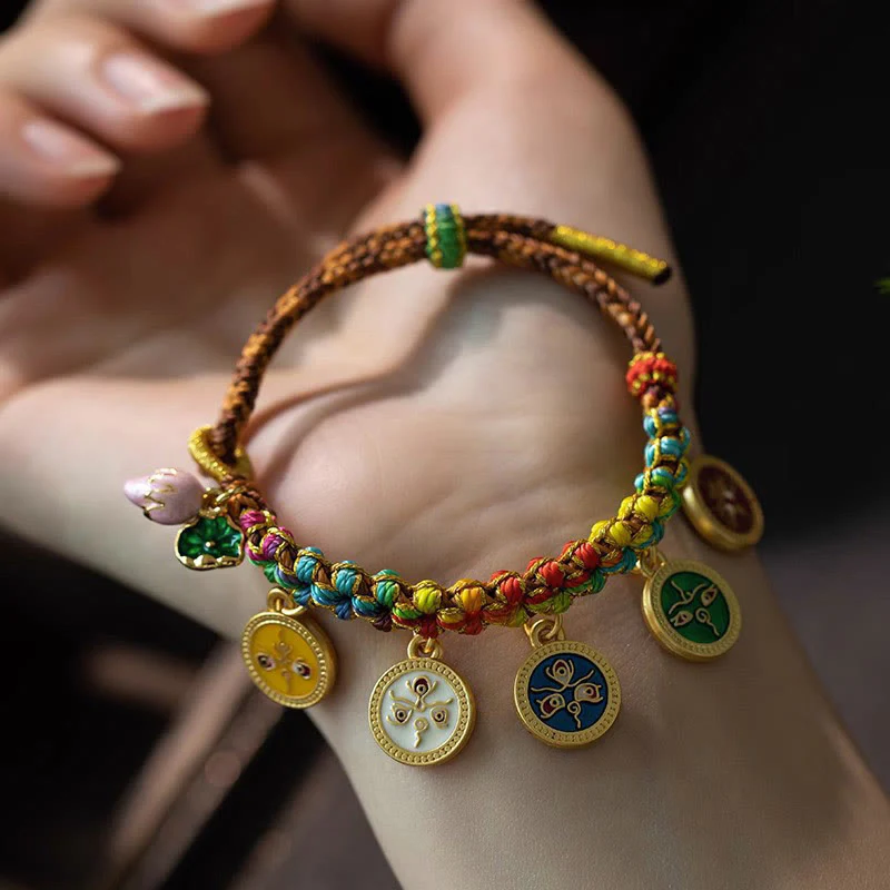 Braccialetto intrecciato con corda colorata tibetana Buddha Stones Five God of Wealth Luck - Image 4