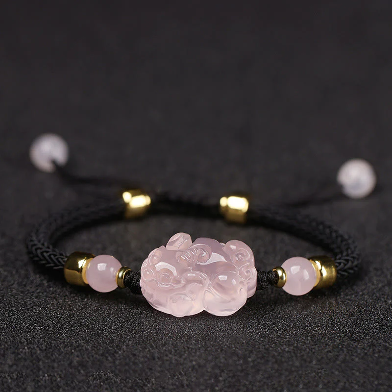 Braccialetto intrecciato con corda di cristallo rosa Buddha Stones PiXiu - Image 12