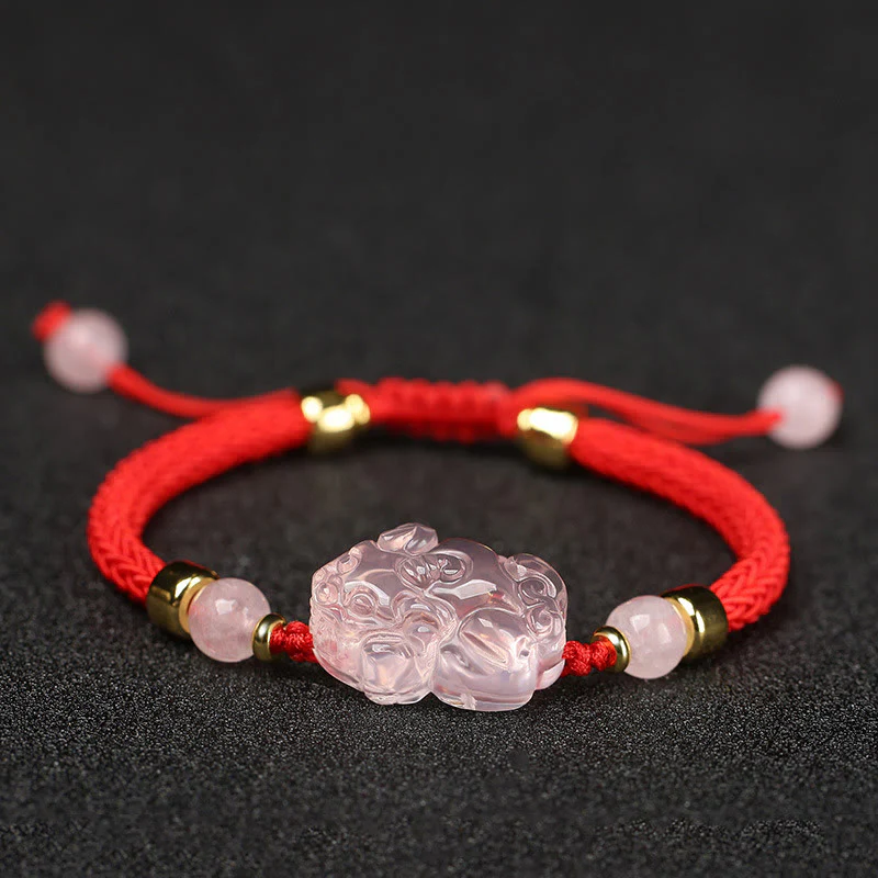 Braccialetto intrecciato con corda di cristallo rosa Buddha Stones PiXiu - Image 2