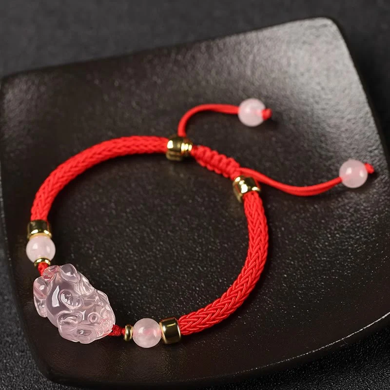 Braccialetto intrecciato con corda di cristallo rosa Buddha Stones PiXiu - Image 3