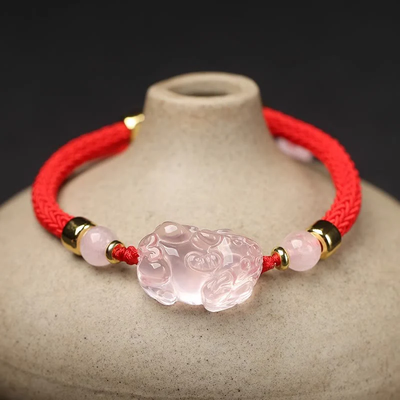 Braccialetto intrecciato con corda di cristallo rosa Buddha Stones PiXiu - Image 4